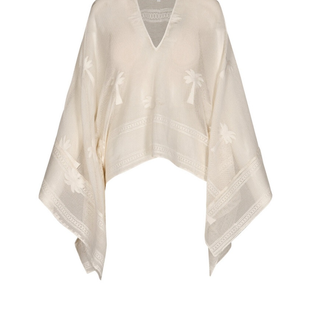 Johanna Ortiz Cream Coverup embroidered poncho - Picture 3 of 8